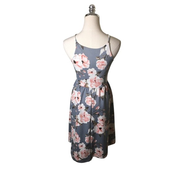 Aqua Dress Women's Size Small Gray Pink Floral Midi Sleeveless - Picture 4 of 5